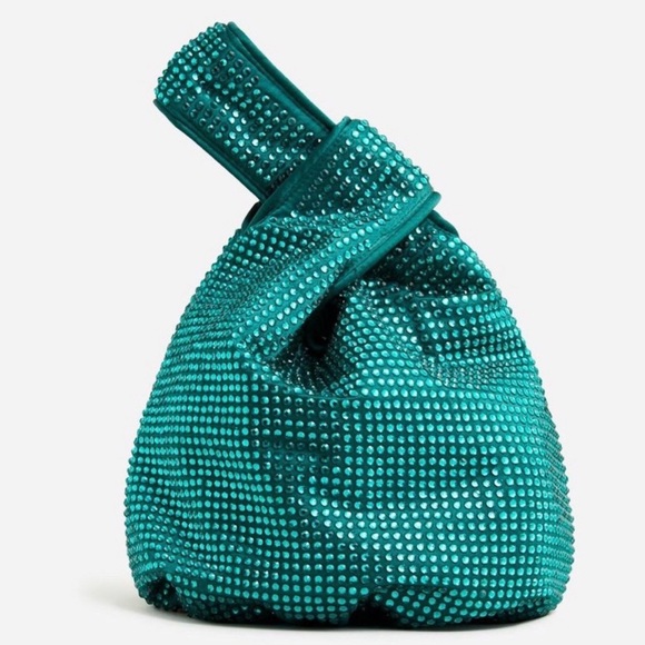 J. Crew Handbags - NWT • JCrew • Santorini Emerald Green Crystal beaded pull-through handle handbag